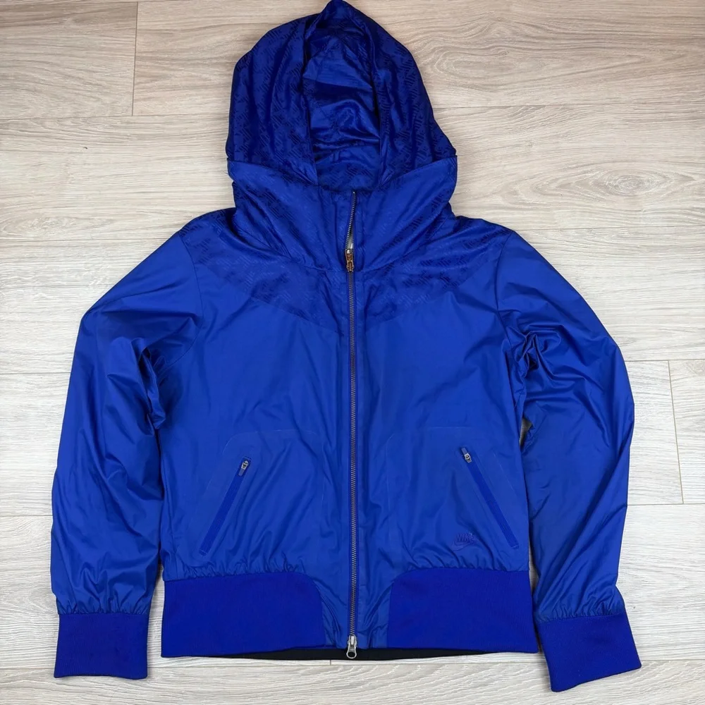 Nike Sportswear Royal Blue Windbreaker Jacket Stowable Hood Womens Large L 12-14